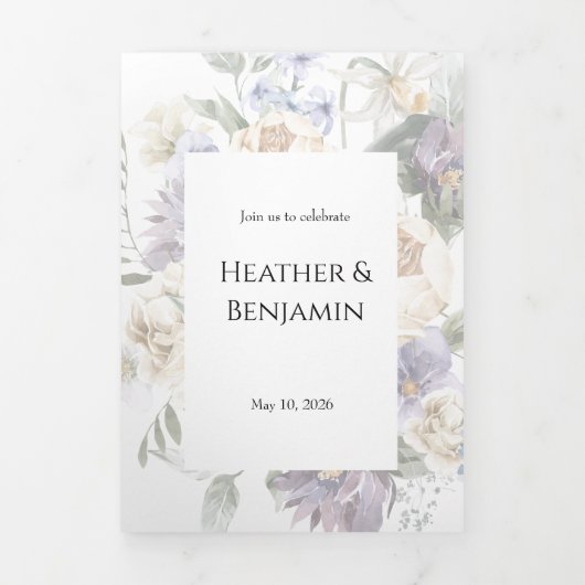 Elegant Ivory Lavender Floral Tri-Fold Invitation 三つ折り招待状 (カバー)