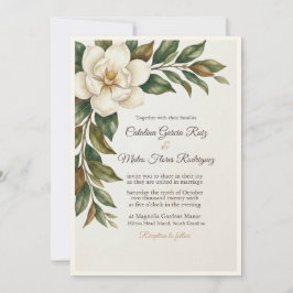Elegant Ivory Magnolia Budget Wedding Invitation 招待状