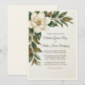 Elegant Ivory Magnolia Budget Wedding Invitation 招待状 (正面/裏面)