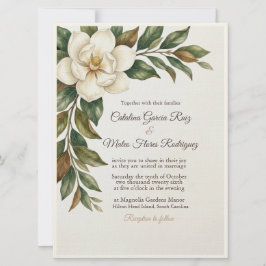 Elegant Ivory Magnolia Wedding Invitation 招待状