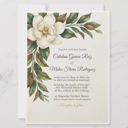Elegant Ivory Magnolia Wedding Invitation 招待状 (正面)