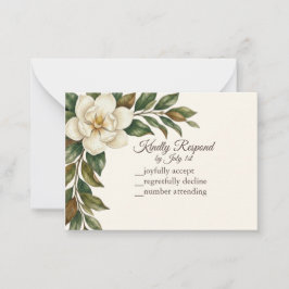 Elegant Ivory Magnolia Wedding RSVP ノートカード