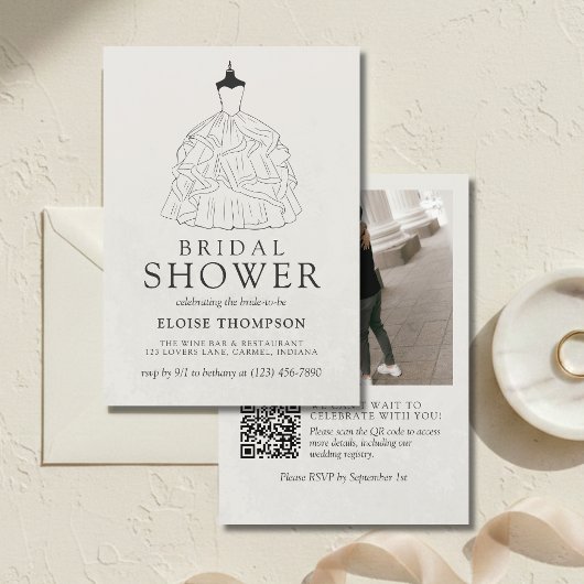 Elegant Ivory Minimalist Bridal Shower 招待状