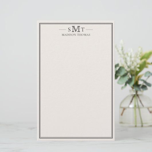 Elegant Ivory Minimalist Three Letter Monogram 便箋 (スタンド正面)