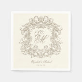Elegant Ivory Monogram Crest Script Wedding スタンダードカクテルナプキン (正面)