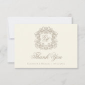 Elegant Ivory Monogram Crest Vintage Wedding  サンキューカード (正面)