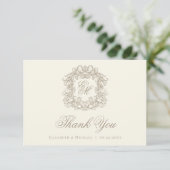 Elegant Ivory Monogram Crest Vintage Wedding  サンキューカード (スタンド正面)