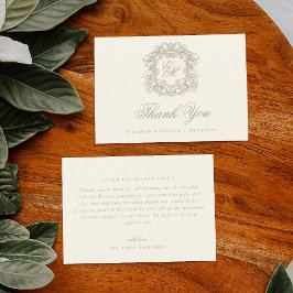 Elegant Ivory Monogram Crest Vintage Wedding  サンキューカード