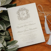 Elegant Ivory Monogram Crest Wedding 招待状