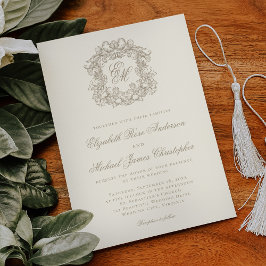 Elegant Ivory Monogram Crest Wedding 招待状