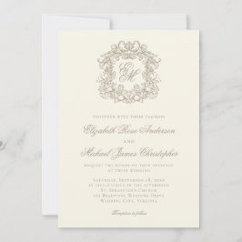 Elegant Ivory Monogram Crest Wedding 招待状