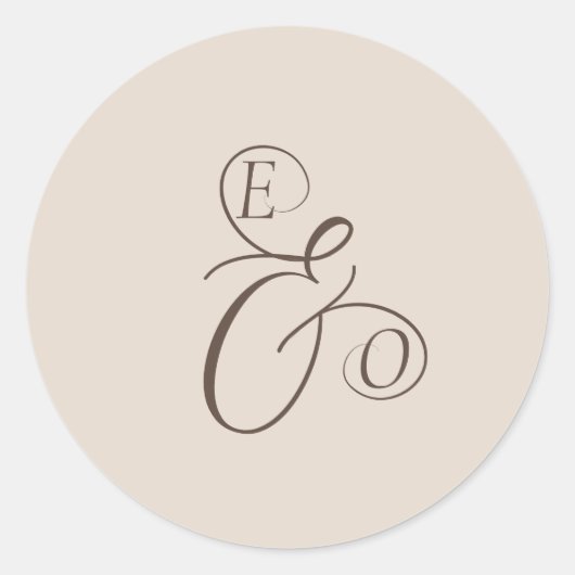Elegant Ivory Monogram Muted brown Wedding ラウンドシール (正面)