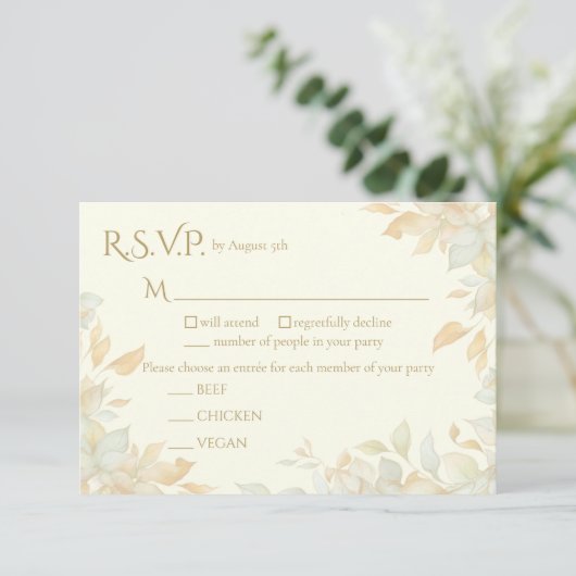 Elegant Ivory Nature Inspired Response Card 出欠カード (スタンド正面)