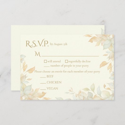 Elegant Ivory Nature Inspired Response Card 出欠カード (正面/裏面)