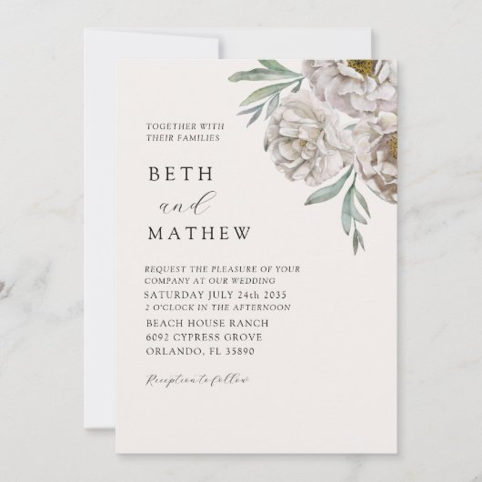Elegant Ivory & Off White Florals Wedding 招待状 (正面)