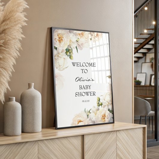 Elegant Ivory Peony Neutral Baby Poster ポスター