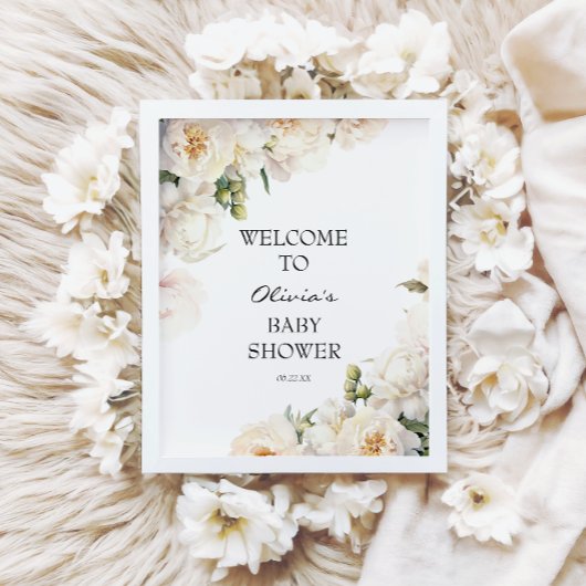 Elegant Ivory Peony Neutral Baby Poster ポスター