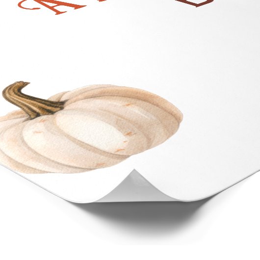 Elegant Ivory Pumpkin Fall Baby Shower Welcome ポスター (角)