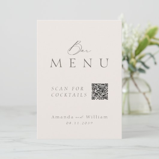 Elegant Ivory QR Code Wedding Bar Menu Sign 招待状 (スタンド正面)