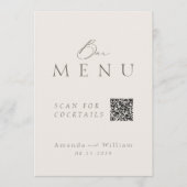 Elegant Ivory QR Code Wedding Bar Menu Sign 招待状 (正面)