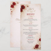 Elegant Ivory & Red Floral Wedding Menu Card メニュー (正面/裏面)