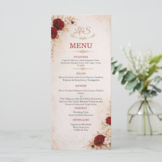 Elegant Ivory & Red Floral Wedding Menu Card メニュー
