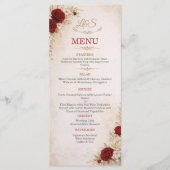 Elegant Ivory & Red Floral Wedding Menu Card メニュー (正面)