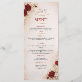 Elegant Ivory & Red Floral Wedding Menu Card メニュー