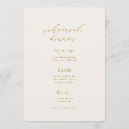 Elegant Ivory Rehearsal Dinner Menu Card 招待状 (正面)