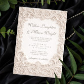 Elegant Ivory Rococo Scroll Wedding Invitation 招待状