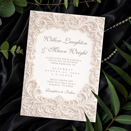 Elegant Ivory Rococo Scroll Wedding Invitation 招待状