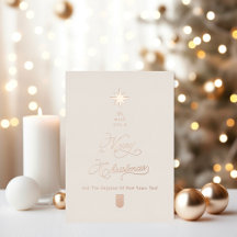 Elegant Ivory Rose Gold Tree Christmas Card