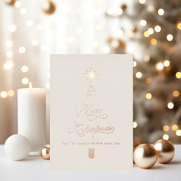 Elegant Ivory Rose Gold Tree Christmas Card 箔シーズンカード