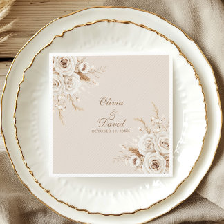 Elegant Ivory Rose Wedding Napkin スタンダードランチョンナプキン