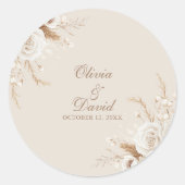 Elegant Ivory Rose Wedding Round Sticker ラウンドシール (正面)