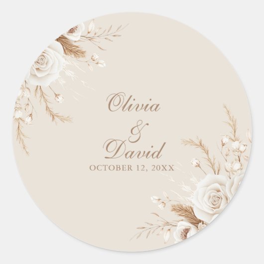 Elegant Ivory Rose Wedding Round Sticker ラウンドシール (正面)