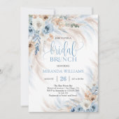 Elegant Ivory Roses Blue Floral Bridal Brunch 招待状 (正面)