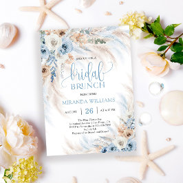 Elegant Ivory Roses Blue Floral Bridal Brunch 招待状