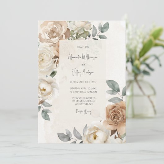Elegant Ivory Roses Wedding Invitation 招待状 (スタンド正面)