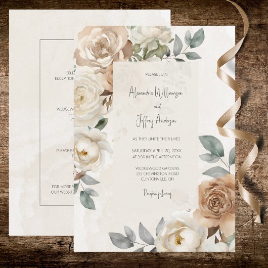 Elegant Ivory Roses Wedding Invitation 招待状