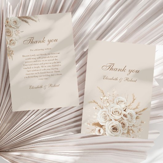 Elegant Ivory Roses Wedding Thank You Card サンキューカード