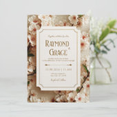 Elegant Ivory Sakura Floral Gilded Ticket Wedding 招待状 (スタンド正面)