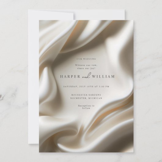 Elegant ivory satin wedding invitation 招待状 (正面)