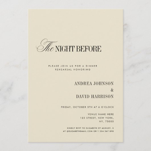 Elegant Ivory The Night Before Rehearsal Dinner 招待状 (正面)