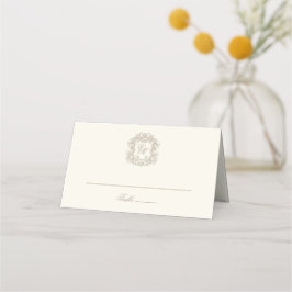 Elegant Ivory Vintage Crest Monogram Wedding プレイスカード
