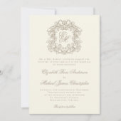 Elegant Ivory Vintage Crest Monogram Wedding 招待状 (正面)