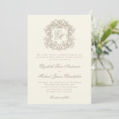 Elegant Ivory Vintage Crest Monogram Wedding 招待状 (スタンド正面)