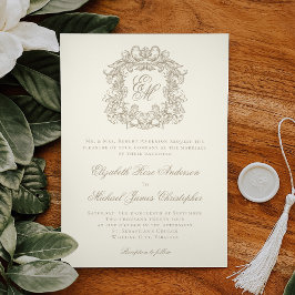 Elegant Ivory Vintage Crest Monogram Wedding 招待状