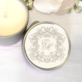 Elegant Ivory Vintage Monogram Crest Wedding ラウンドシール