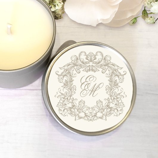 Elegant Ivory Vintage Monogram Crest Wedding ラウンドシール